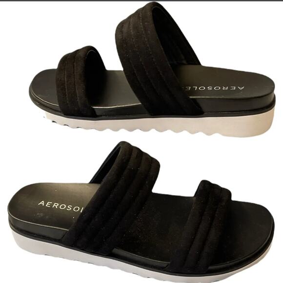 "Aerosoles Women's Kinnekion Slide Sandal, Black, Size 5". MSRP $135 - Picture 1 of 4
